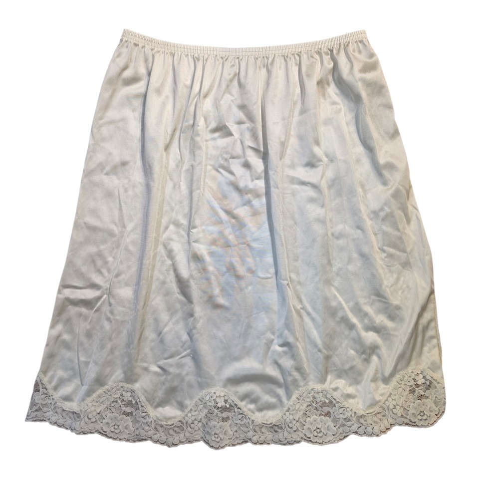 Adonna Vintage Half Slip Ivory Nylon Lace Trim Scalloped Hem Large Made in USA